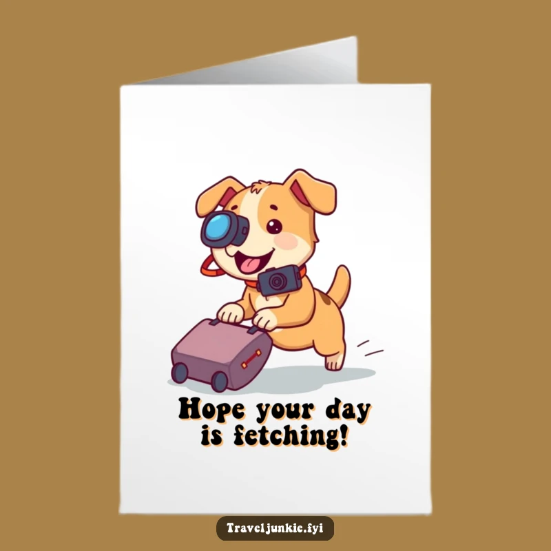 Free Printable Birthday Card: Playful Dog Chasing Suitcase Photo Op