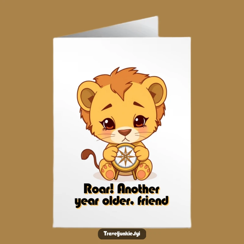 Free Printable Lion Cub Birthday Card: Funny Compass Adventure