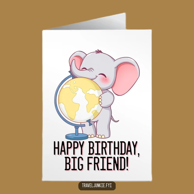 Free Printable Elephant Globe Birthday Card - Funny Downloadable Gift for World Travelers