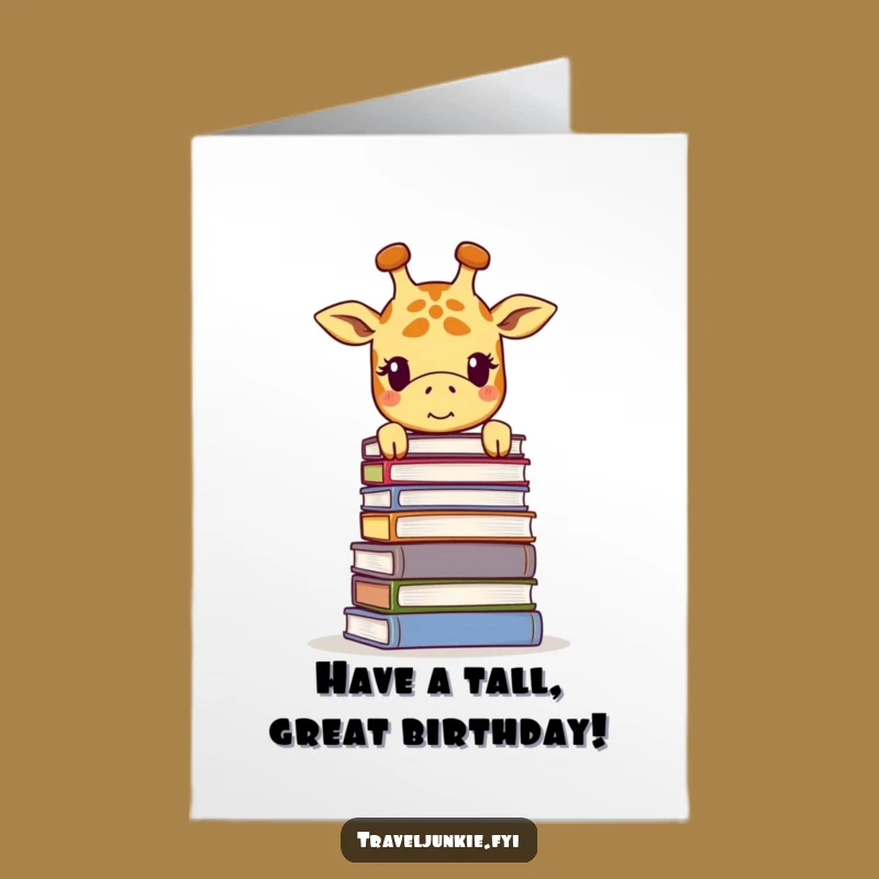 Free Printable Birthday Card: Giraffe Books Funny Downloadable Gift