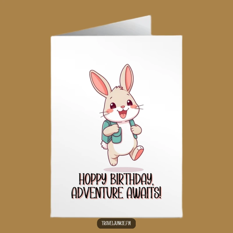 Free Printable Birthday Card: Excited Bunny with Backpack