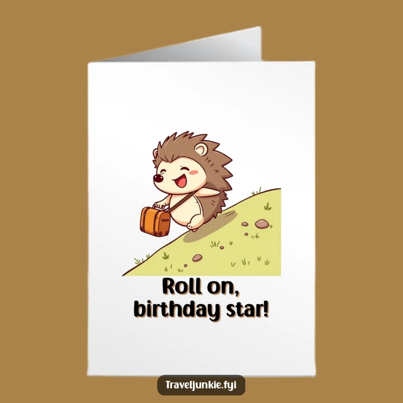 Funny Free Printable Birthday Card: Hedgehog Rolling Suitcase - Joyful Downloadable Gift