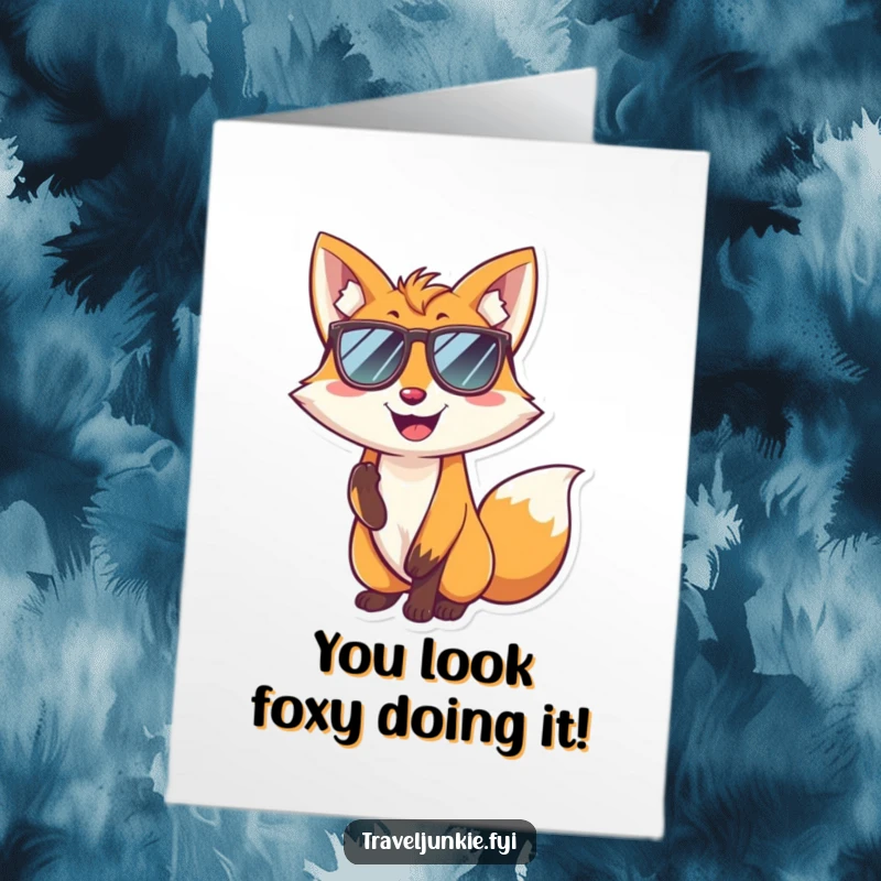 Funny Free Printable Congratulations Card: Fox in sunglasses striking a cool pose, radiating success and confidence.