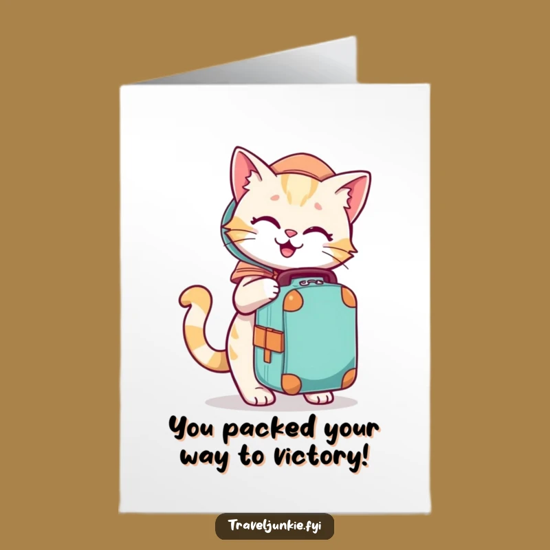 Free Printable Congratulations Cat Card: Packing Your Bags for Success Downloadable