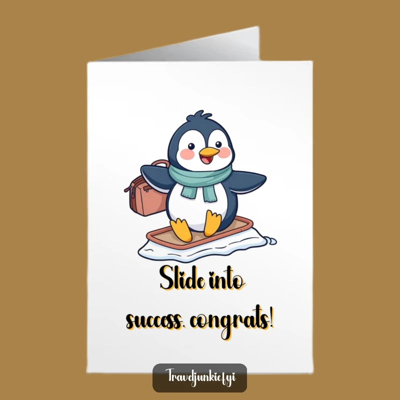 Free Printable Penguin Congrats Card: Funny Travel Slide, Downloadable & Print-at-Home