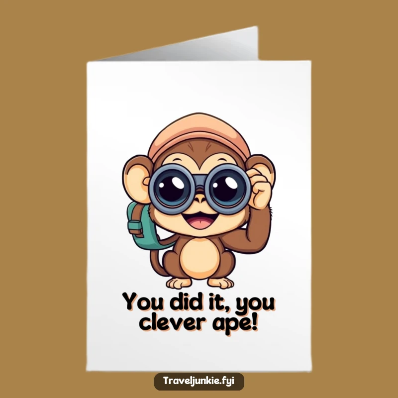 Free Printable Monkey Traveler Congrats Card: Funny Explorer, Awesome Success Downloadable!