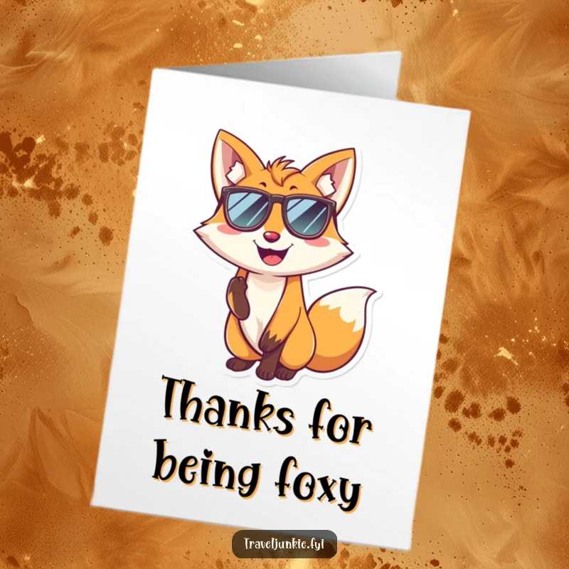 Funny Free Printable Thank You Card: Smiling fox wearing sunglasses, giving a cool pose as a thank you.