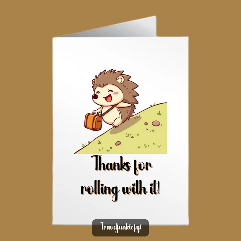 Free Printable Thank You Card: Hedgehog Rolling Suitcase - Joyful Downloadable Appreciation Gift