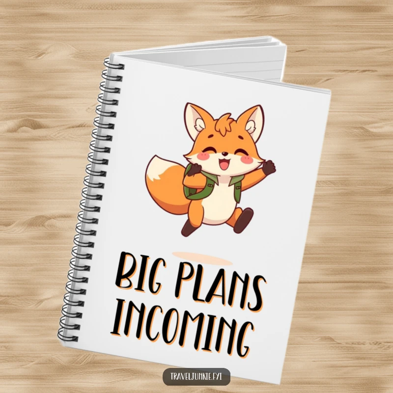 Funny Fox Jump Notebook: A notebook featuring a playful fox with a backpack leaping triumphantly, ideal for jotting down ideas.