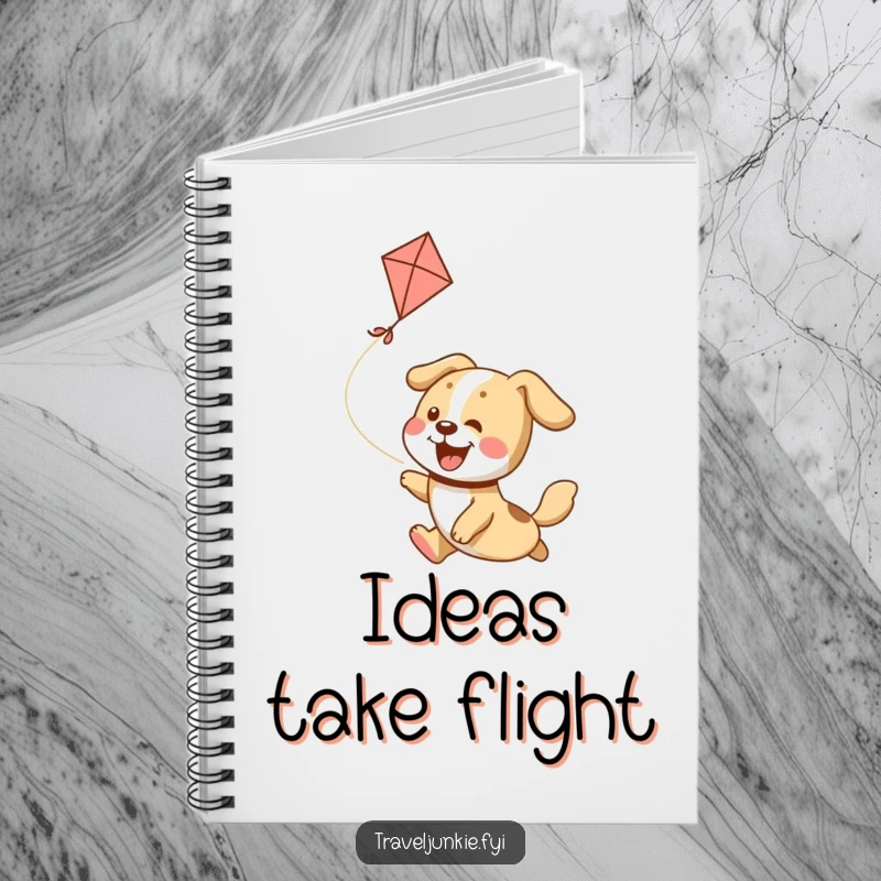 Funny Notebook: A playful dog joyfully runs after a kite, inspiring creative writing and fun notes.