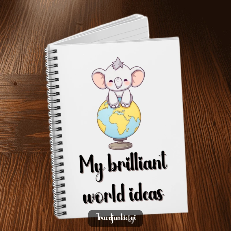 Funny Elephant Globe Notebook: Calf balancing on a globe, ideal for jotting down ideas with a humorous, worldly flair, funny gift.