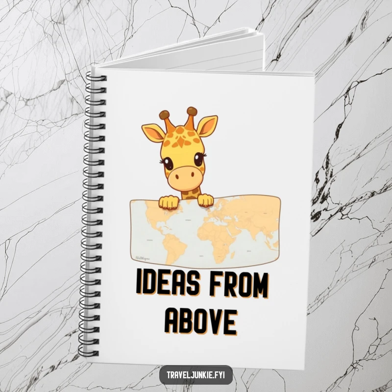 Funny Giraffe Map Explorer Notebook: Features a happy giraffe looking over a map, ideal for noting down travel plans and ideas.