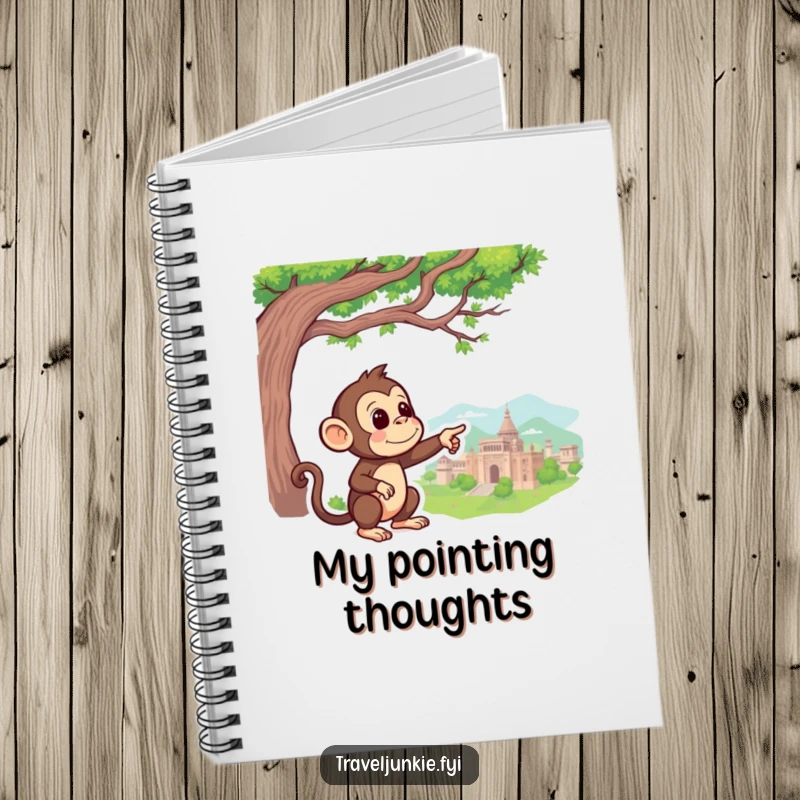 Funny Monkey Notebook: A curious monkey points at a faraway landmark, perfect for jotting down your own adventures.