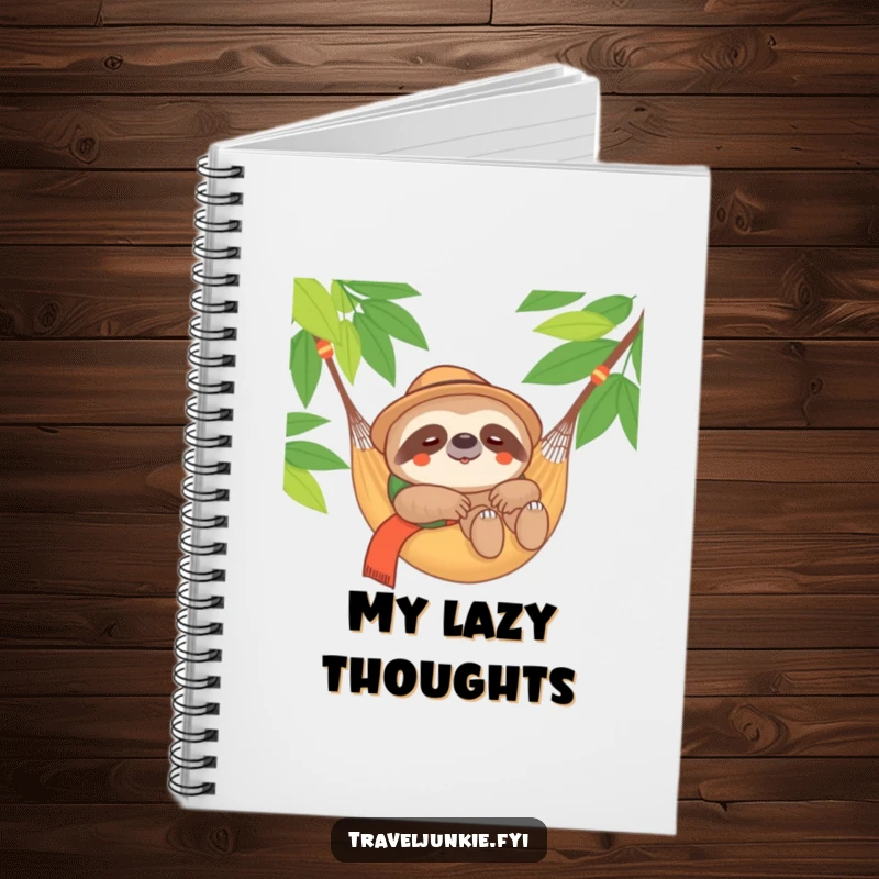 Funny Sloth Traveler Notebook: A content sloth relaxing in a hammock on a notebook cover, perfect for journaling, a funny gift.