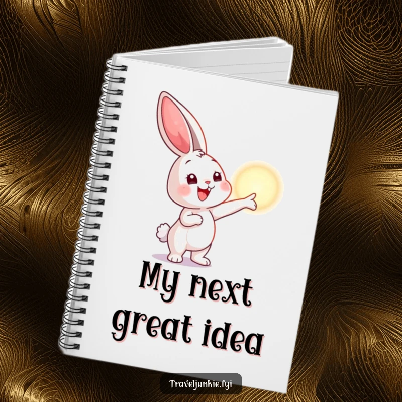 Funny notebook cover featuring a bunny pointing at a distant horizon, ideal for jotting down notes with an inspirational and humorous design.