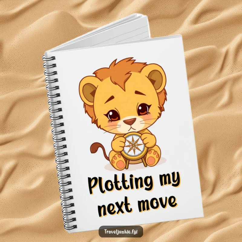 Funny Lion Cub Notebook: Cub with compass ready to explore, ideal for jotting down ideas with a humorous, adventurous touch, funny gift.
