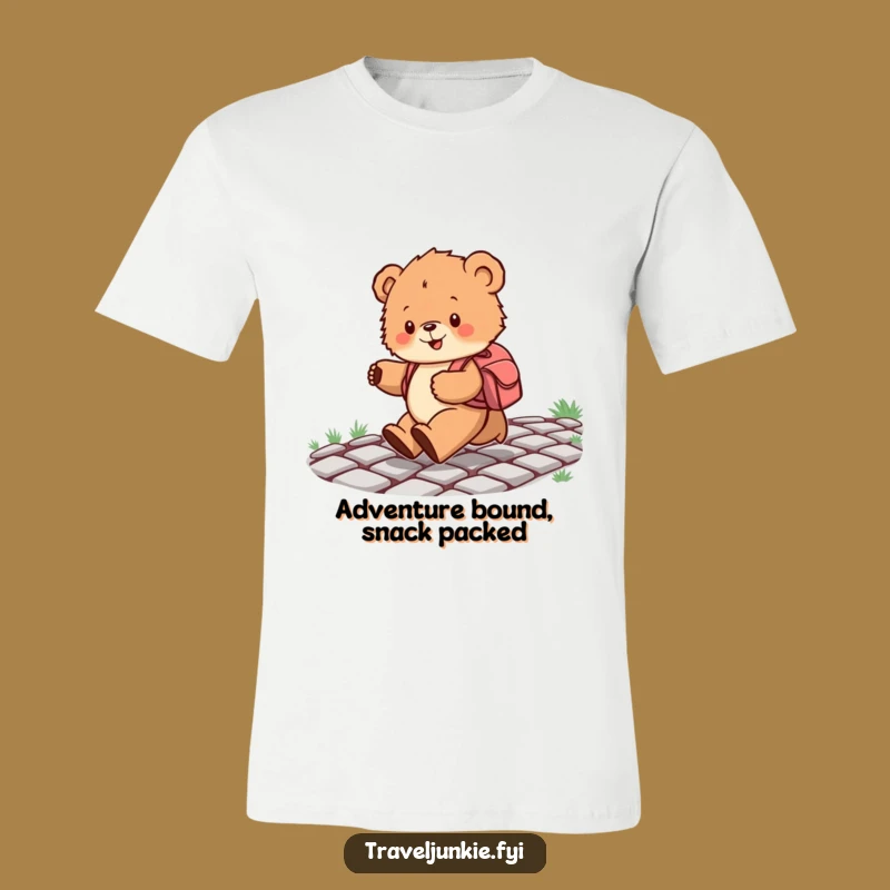 Funny Bear Cub Skipping T-Shirt: Whimsical Backpack Tee for Adventure Seekers