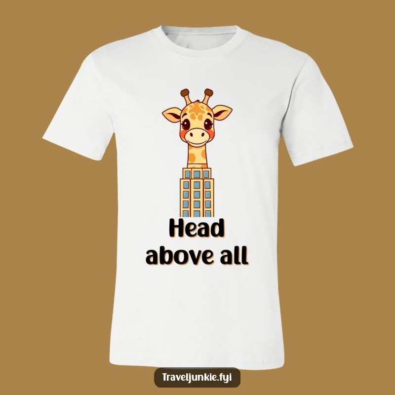 Funny Giraffe Skyscraper T-Shirt: Cheerful Character Tee for Urban Explorers