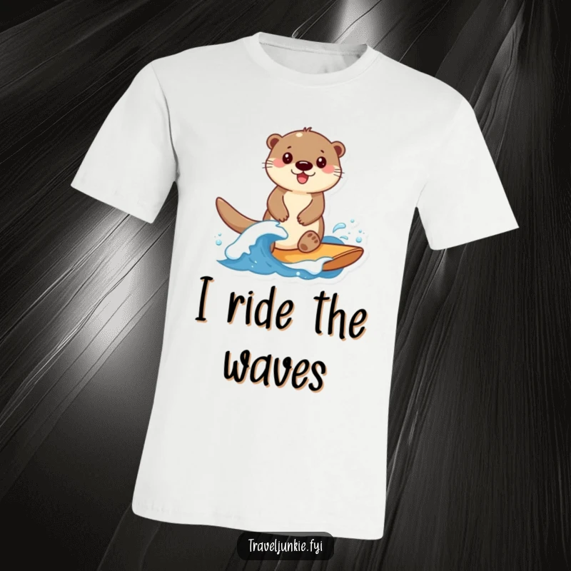 Funny Otter T-Shirt: A smiling otter character rides a small wave with a playful grin, full of aquatic fun.