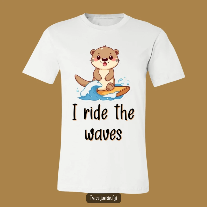 Funny Otter Surfer T-Shirt: Smiling Otter Riding Wave, Awesome Funny Gift Tee