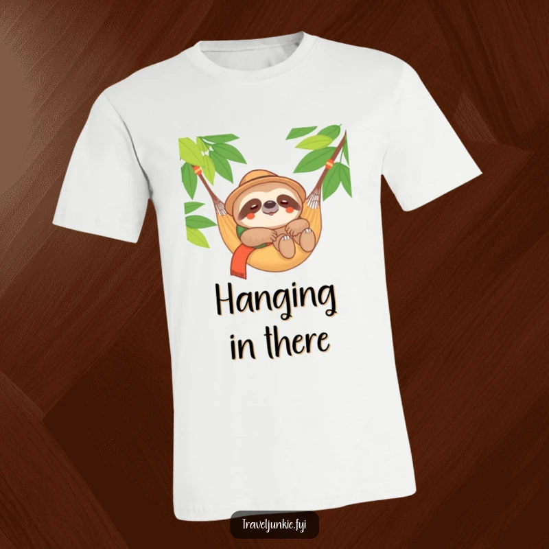 Funny Sloth Traveler T-Shirt: A content sloth relaxing in a hammock, perfect for anyone who loves slow living, a funny gift.