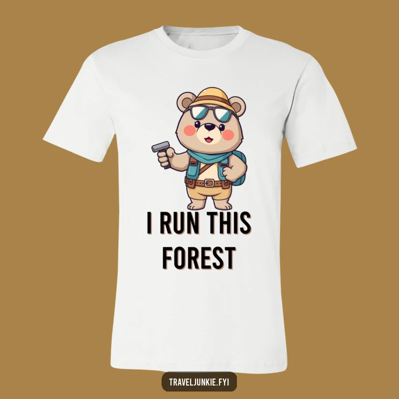 Funny Brave Bear Tourist T-Shirt: Confident Pose Adventure Wear