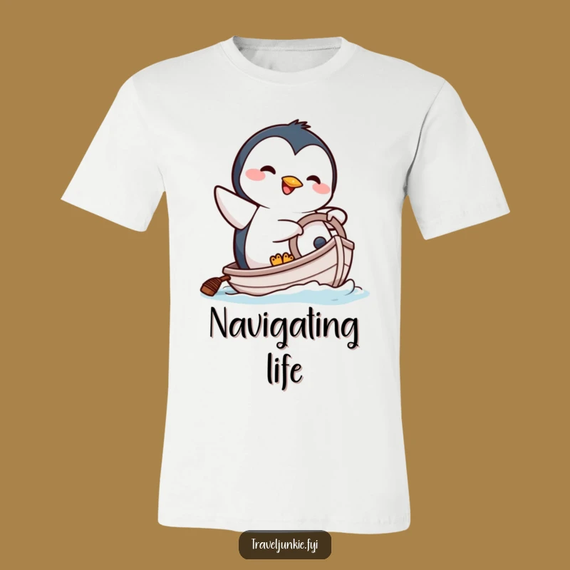 Funny Penguin Steer T-Shirt - Comical Character Boat Ride Apparel Gift