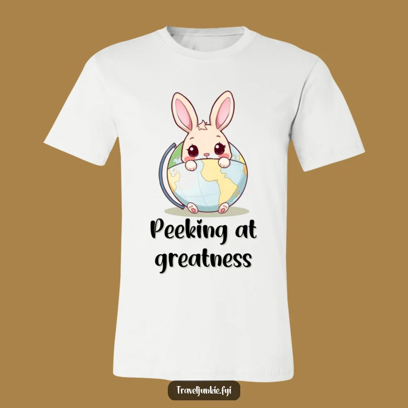 Funny Rabbit Globe T-Shirt: Show Your Curiosity with This Peeking Bunny Tee