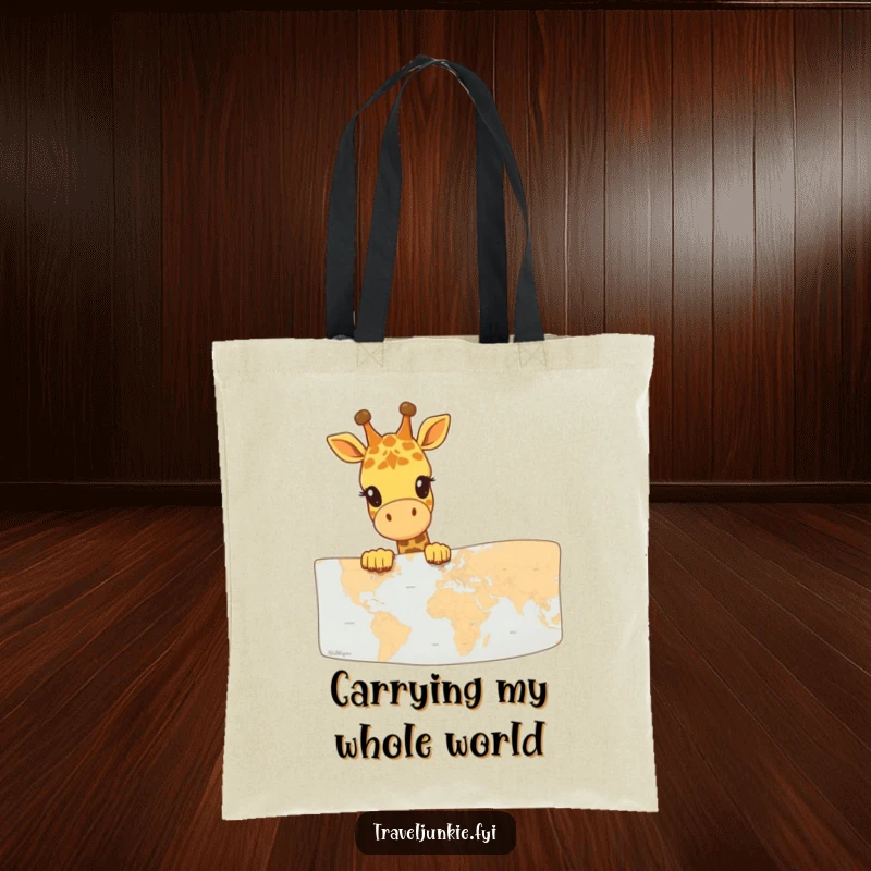 Funny Giraffe Map Explorer Tote Bag: A happy giraffe peeks over a large map, a practical and funny accessory for explorers.