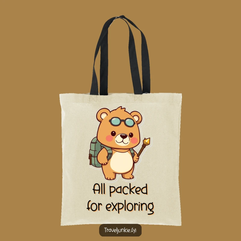 Funny Determined Bear Hiking Tote Bag: Carry Your Gear with Humor