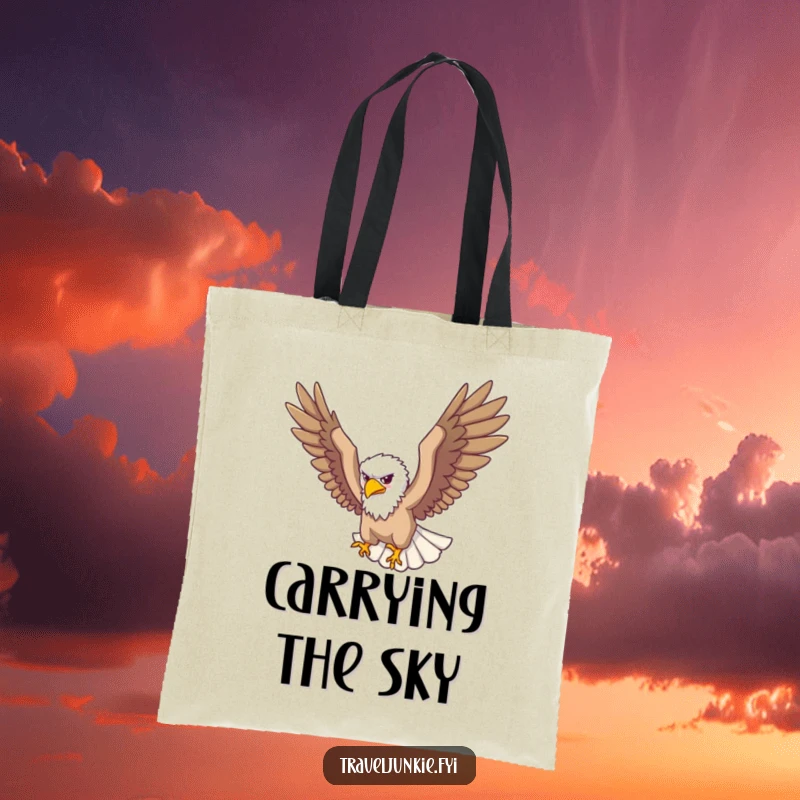 Funny Tote Bag: A soaring eagle traveler looks down from above, perfect for carrying funny belongings.