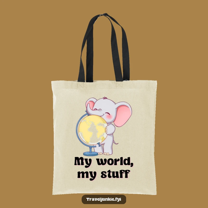 Funny Elephant World Traveler Tote Bag: Spacious bag with a cheerful giant, great funny gift