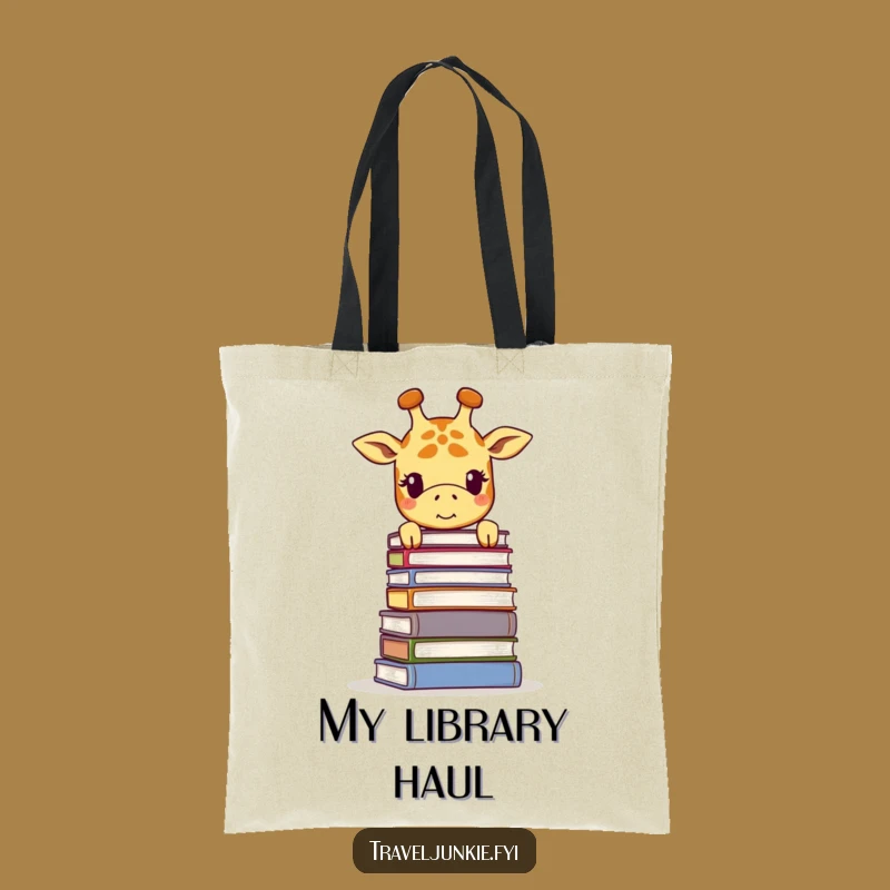 Funny Giraffe Book Stack Tote Bag - Smiling Reader Accessory Gift