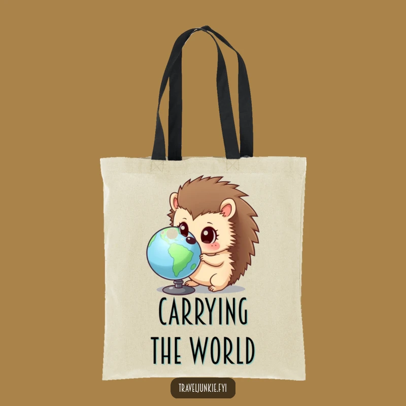 Funny Hedgehog Globe Tote Bag - Curious Explorer's Humorous Carry-All