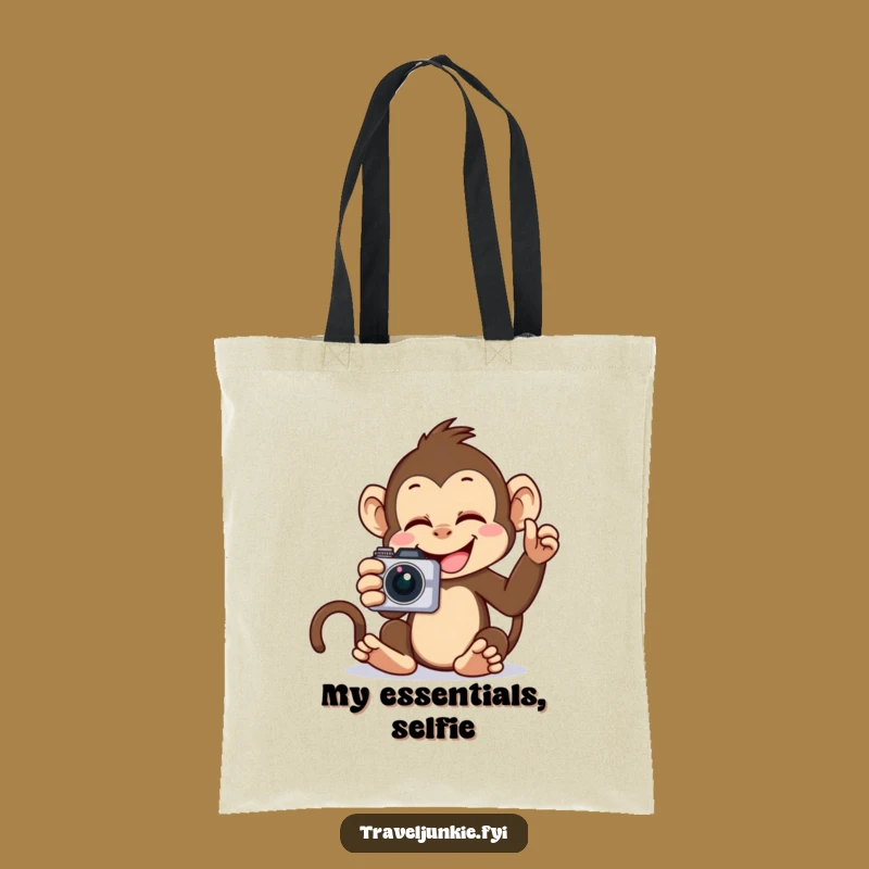 Funny Monkey Selfie Tote Bag: Roomy bag with a giggling primate, great funny gift