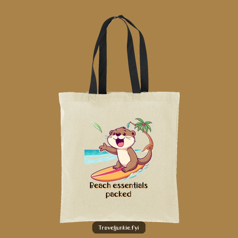 Funny Otter Surf Tote Bag: Durable Beach Bag, Excited Otter Design, Perfect Summer Gift