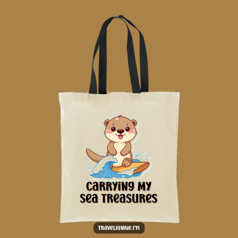 Funny Otter Surfer Tote Bag: Smiling Otter Wave Rider, Practical Funny Gift