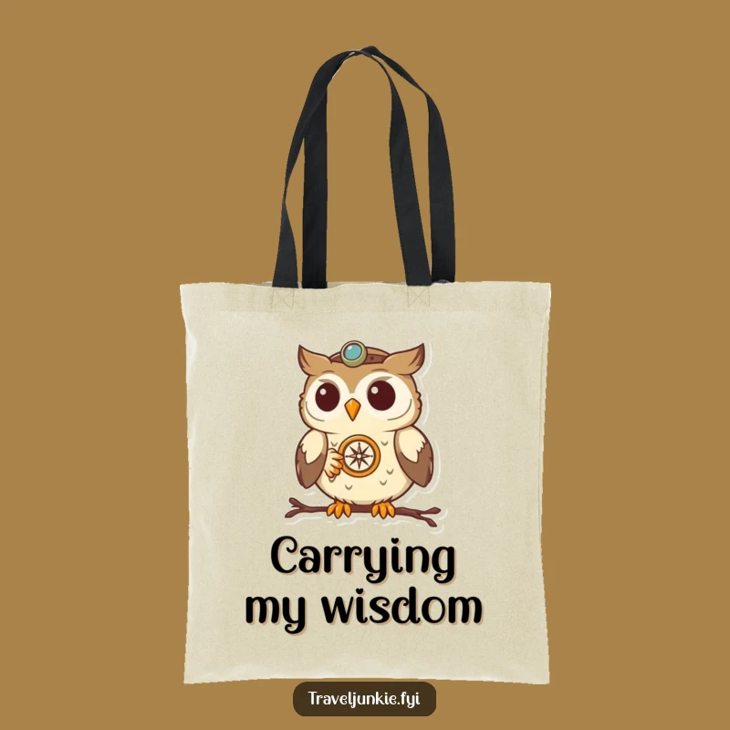 Funny Owl Navigator Tote Bag: Durable bag with a determined bird and compass, great funny gift
