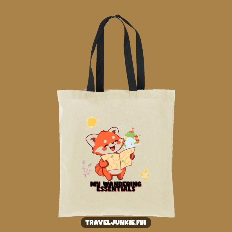 Funny Red Panda Map Tote Bag: Durable Bag for Explorers, Enthusiastic Panda Design, Perfect Gift